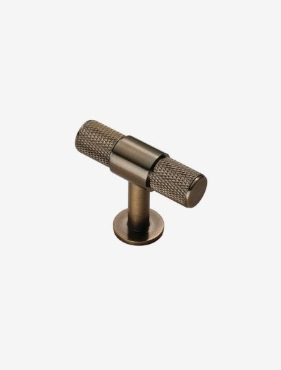 Signature Knurled T-Bar Knob - Antique Brass
